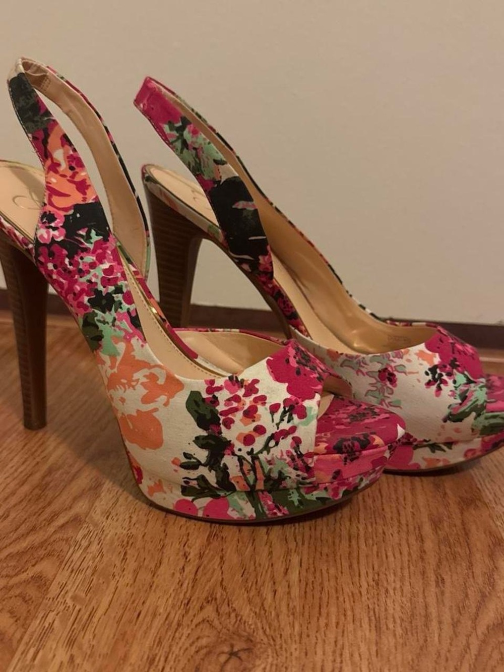 Jessica Simpson Sabella Floral Slingback Platform Heels Size 10 Pink Peep Toe